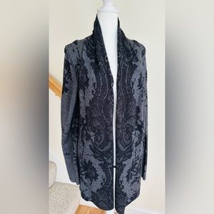 Two (ii) Sisters cardigan, black and gray lace print sweater. Size large.